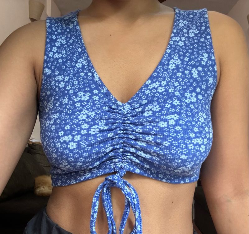 Floral Blue V-neck Crop Top