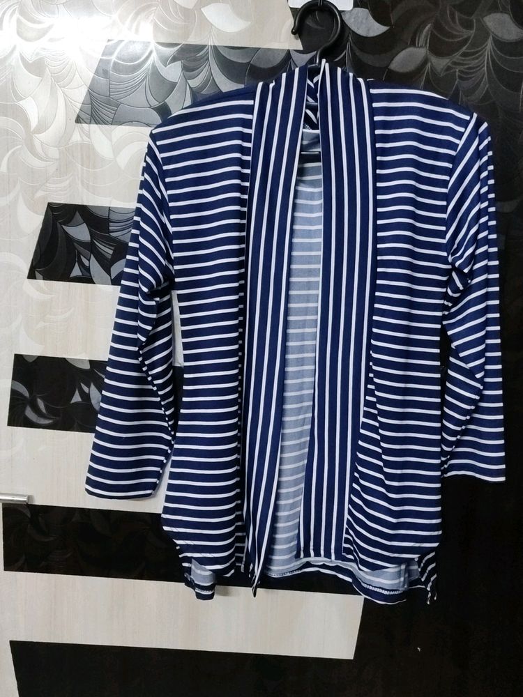 Blue White Striped Shrug