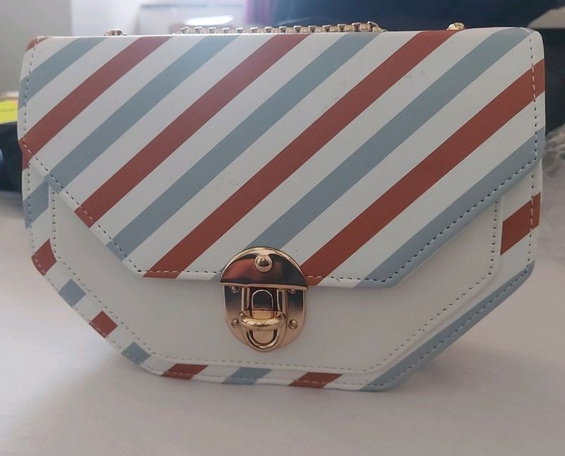 White And Blue Striped Slingbag