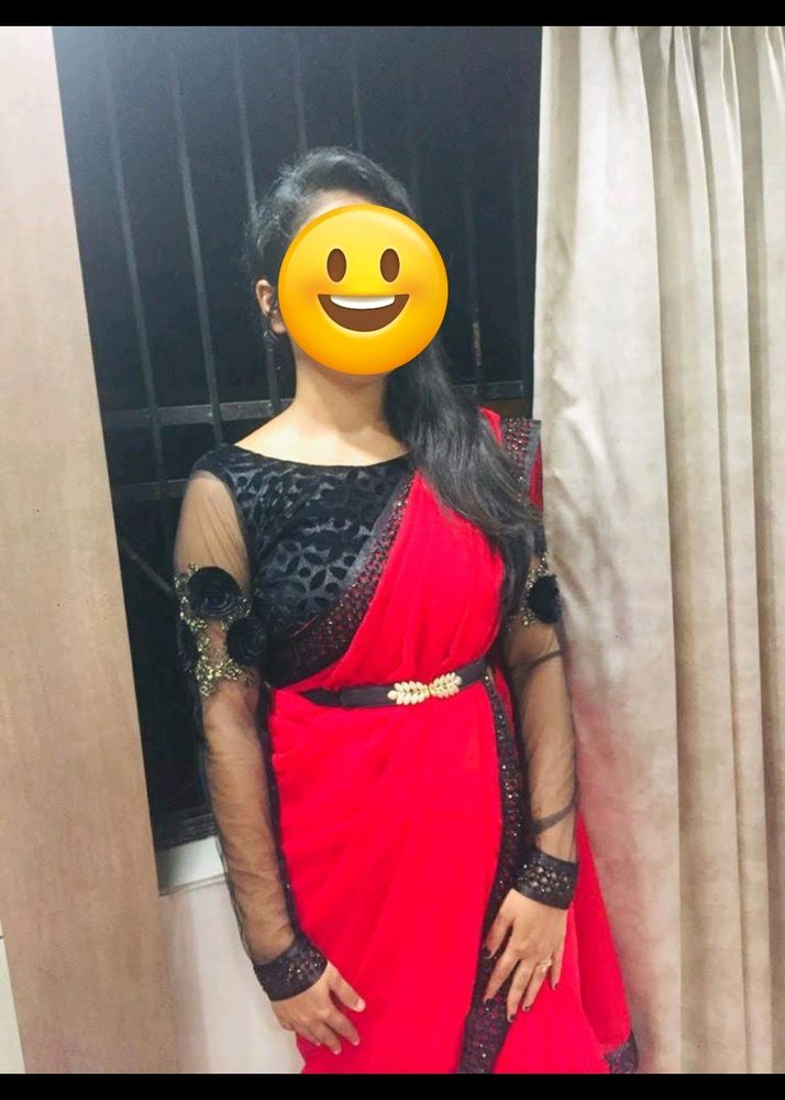 Beautiful Red Saree With Black Border