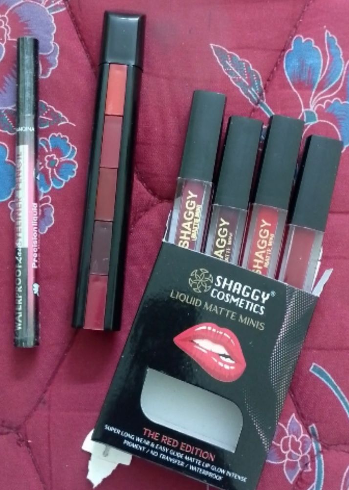 Combo Of Lipsticks And Eyeliner