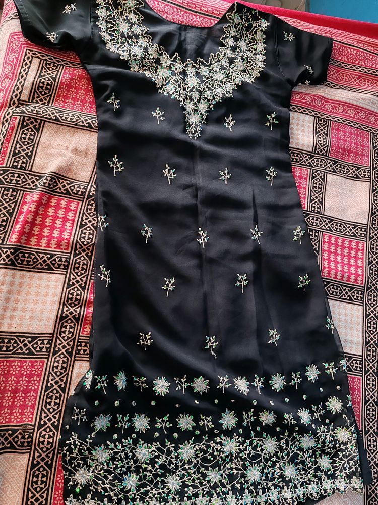 Black Sequence Suit With Pant And Dupatta