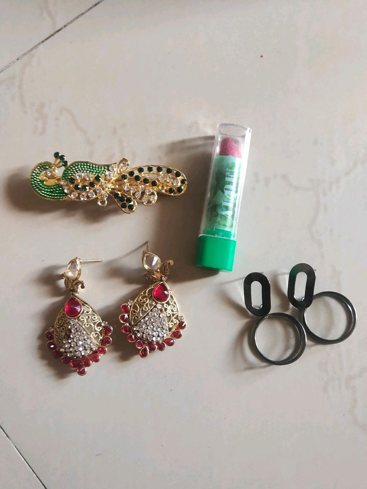 Ear Rings , Lipstick And Hair Clip