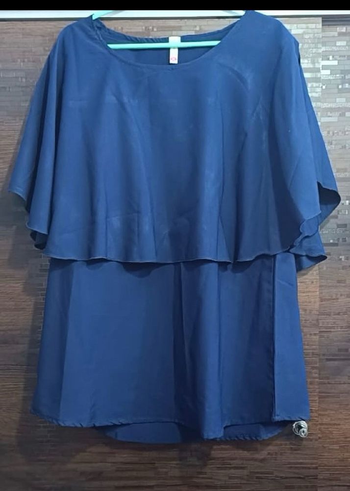 Blue Cape Top With Cold Shoulders