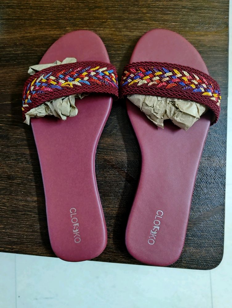 Maroon Designer Slippers. New And Tag Missing