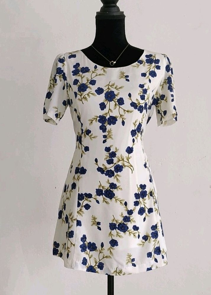 Blueberries Floral Printed Mini Dress