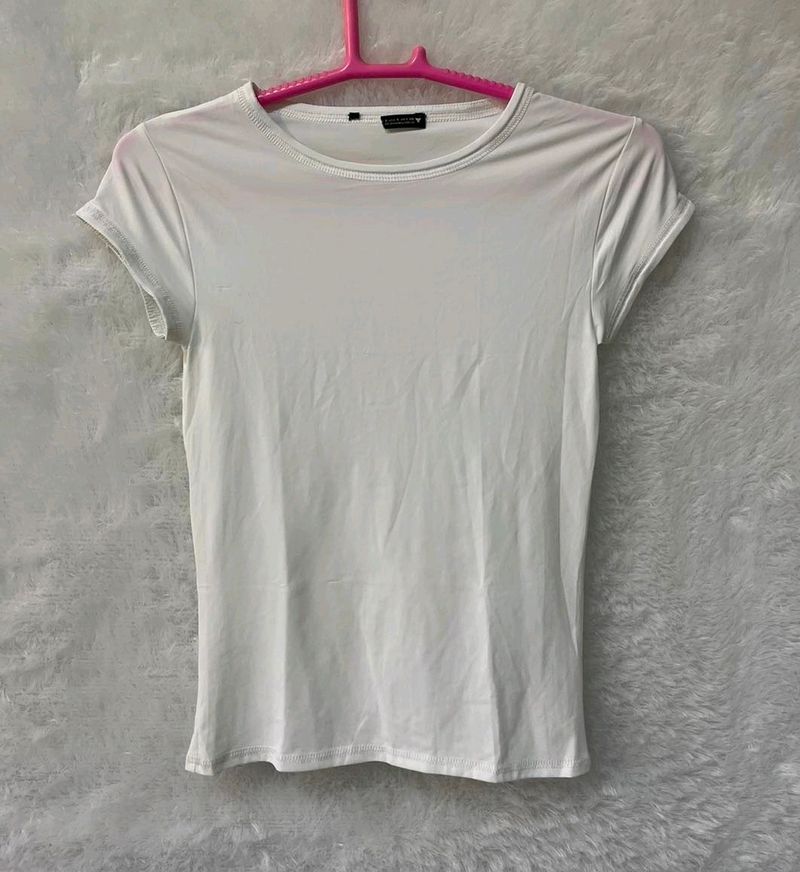 White Polyamide Half Sleeve Top