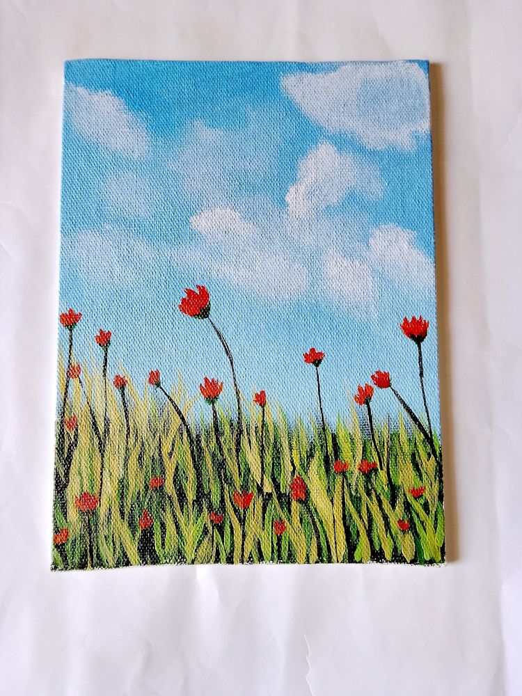 Flowers Acrylic Painting Canvas Board (HANDMADE)