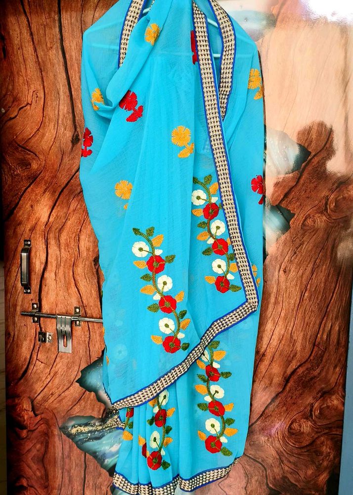 New Saree With Attached Unstitched Blouse