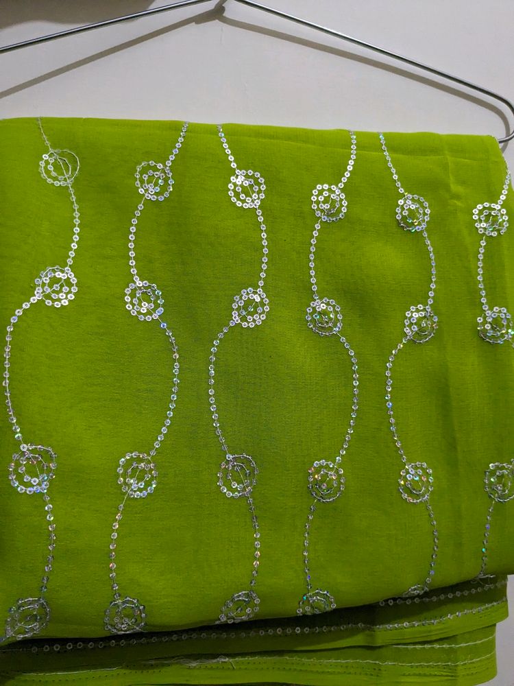 Lime Green Sequins Saree