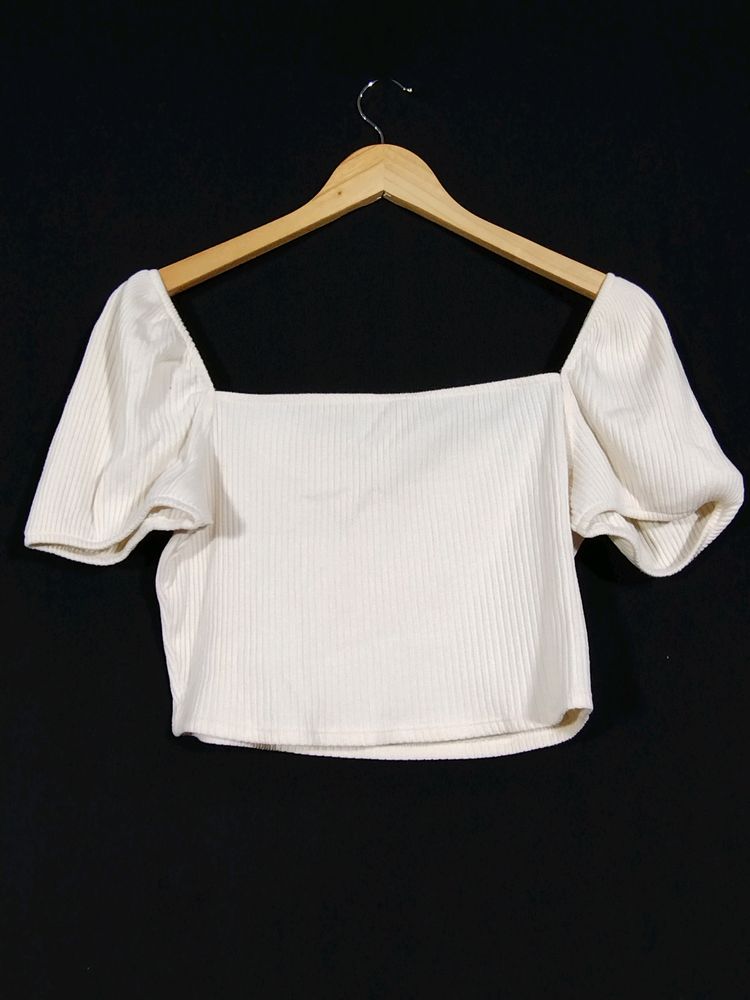 White Square Neck Crop Top (Women)