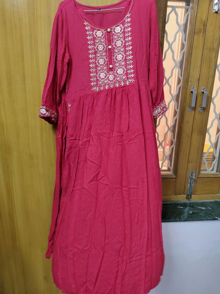 Anarkali Cotton Kurti With Pant(2 Pcs)