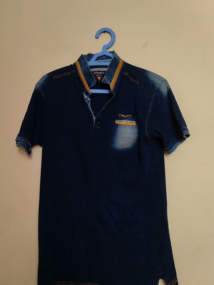 Men's Cotton Blue Top/shirt