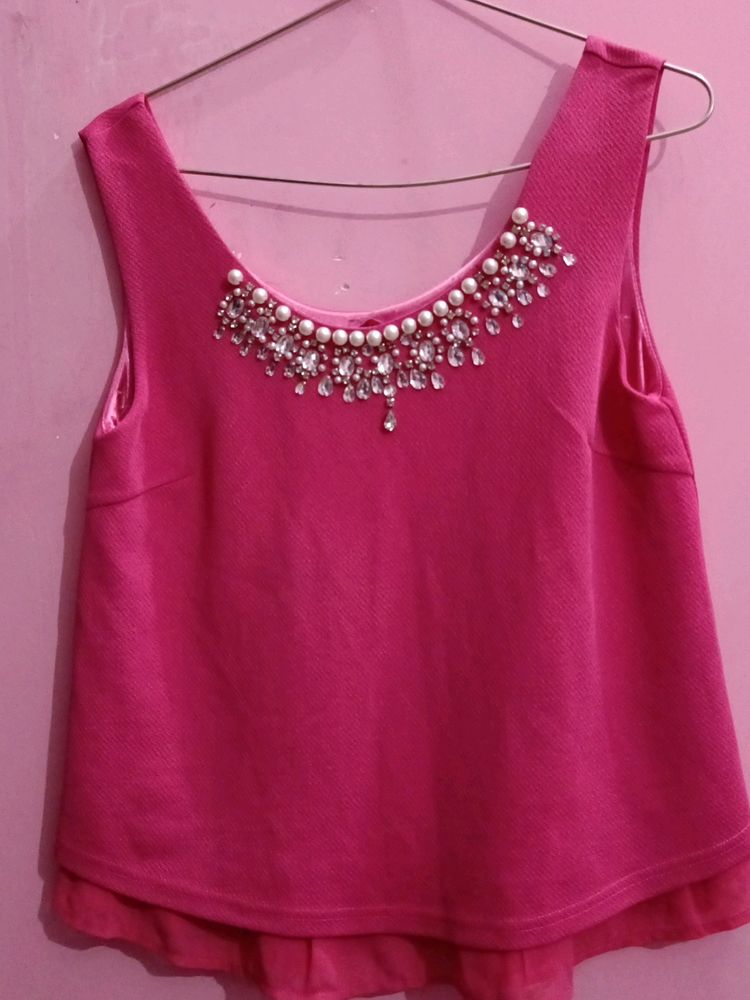 Pink Top With Neck Design