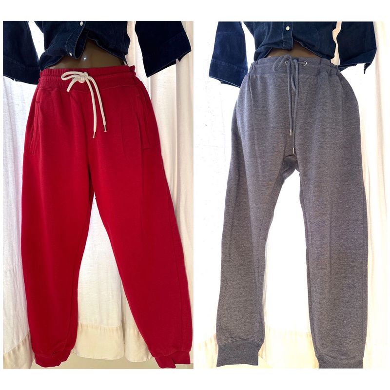 2 Combo Track Pants Red And Bluish Grey