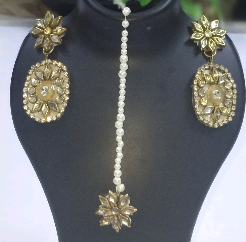 Eyerring forehead metal kundan star Crystal Pearl