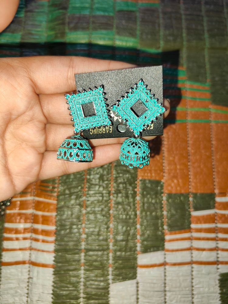 Blue Jhumki Earrings