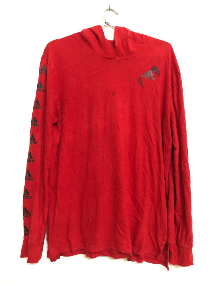 Adidas Red Long Sleeve Cotton Hoodie