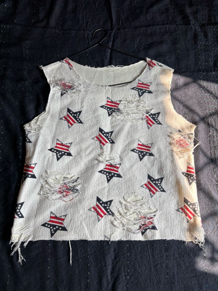 Distressed Sleeveless Top