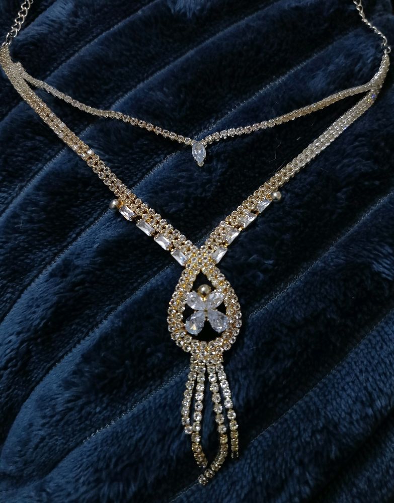 Double Layered Diamond Stone Necklace