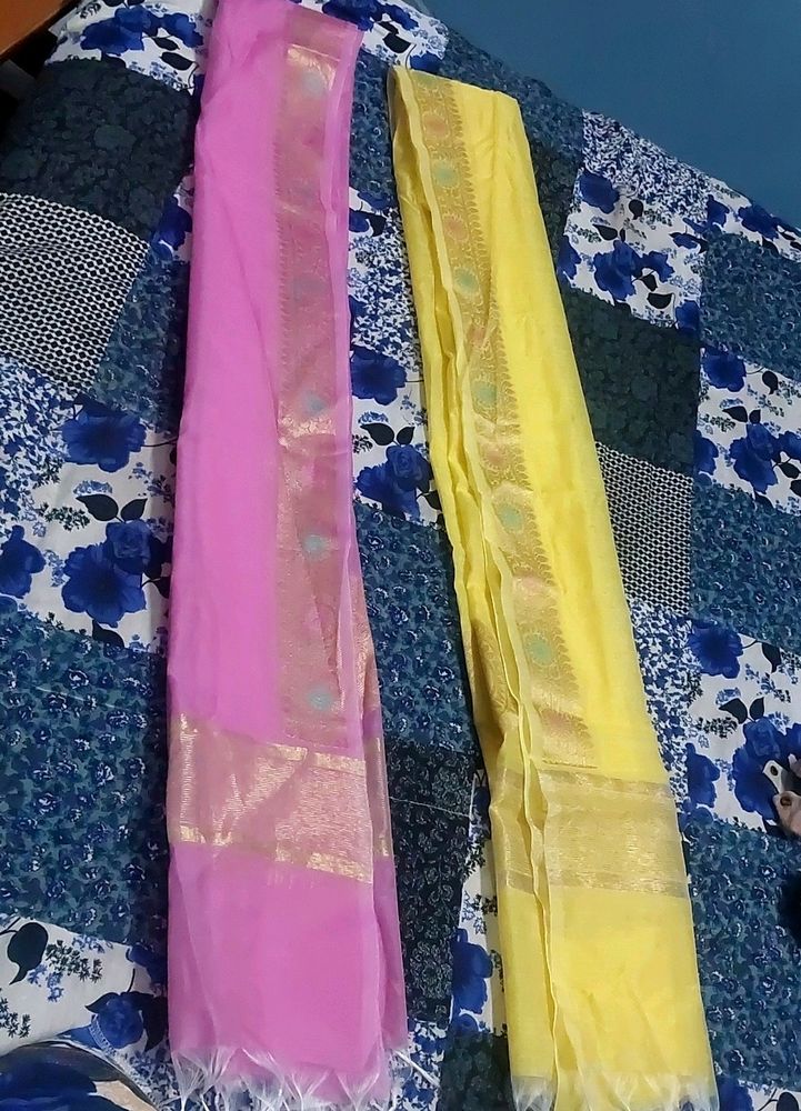 Combo Two Banarsi Dupatta  Pink And Lemmon Yellow