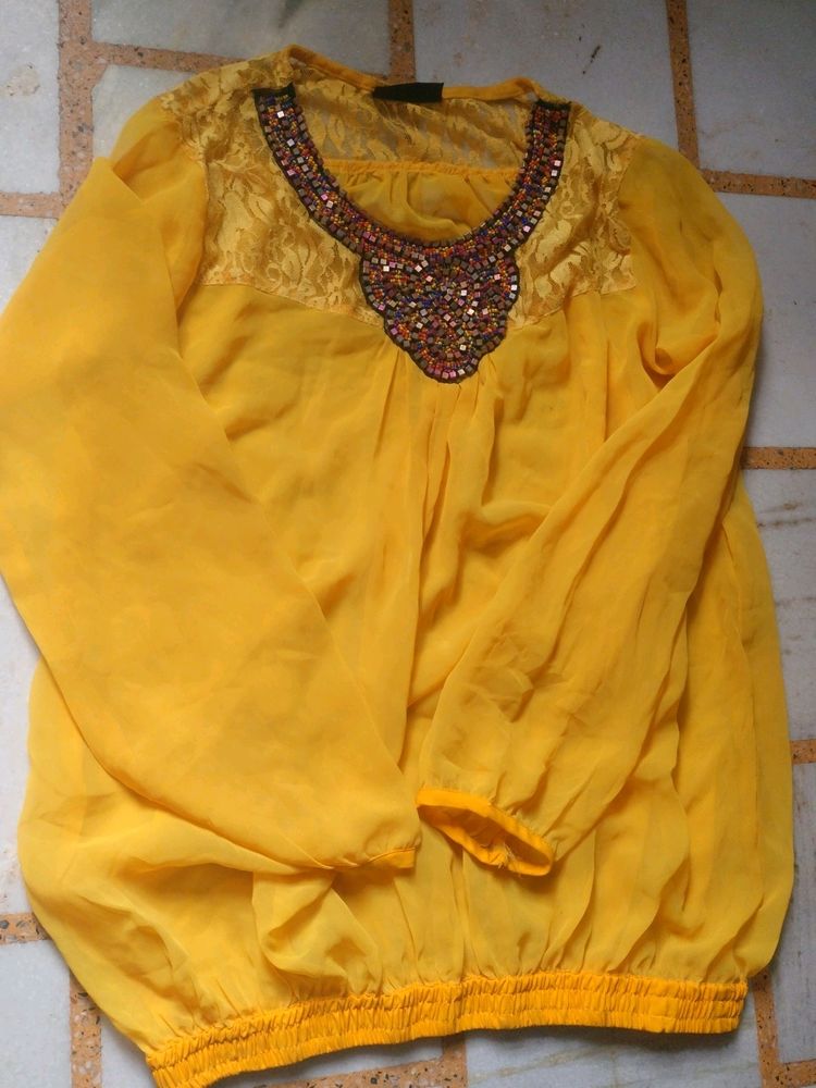 Boho Beautiful  Yellow Top With Beads Work