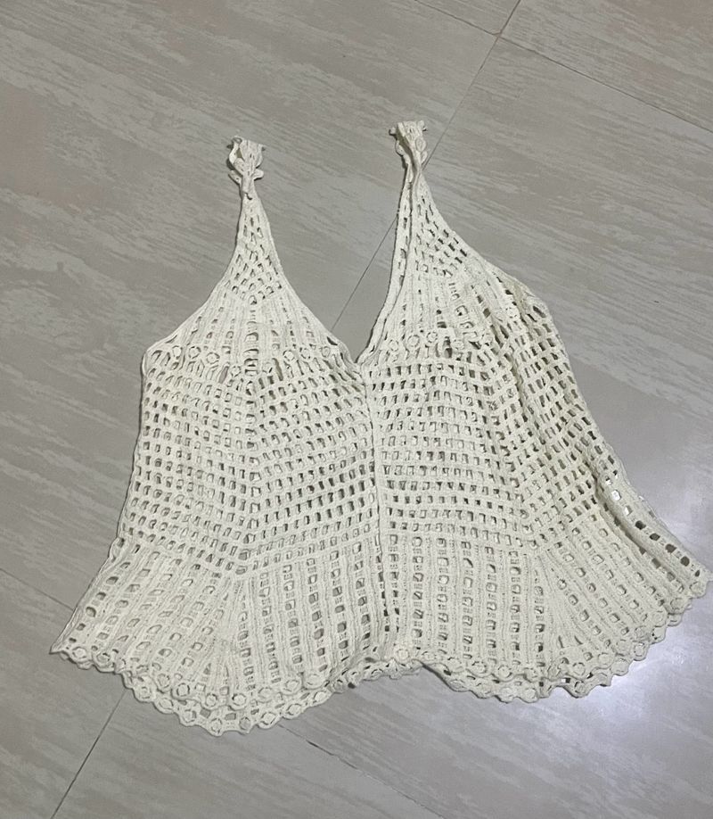 V-Neck Crochet Knit Eyelet Tank Top