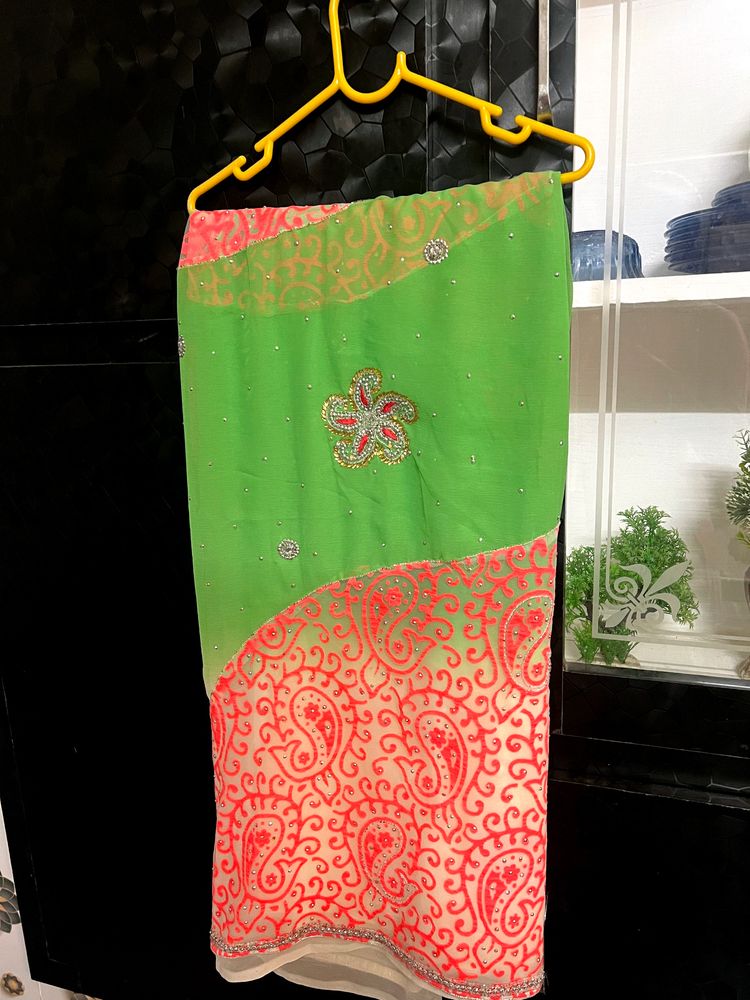 Saree With H Stone Work