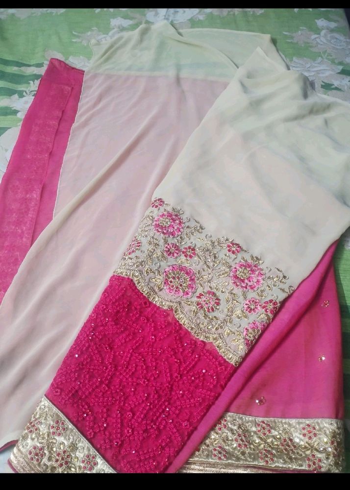 Beautiful Pink And Cream Saree