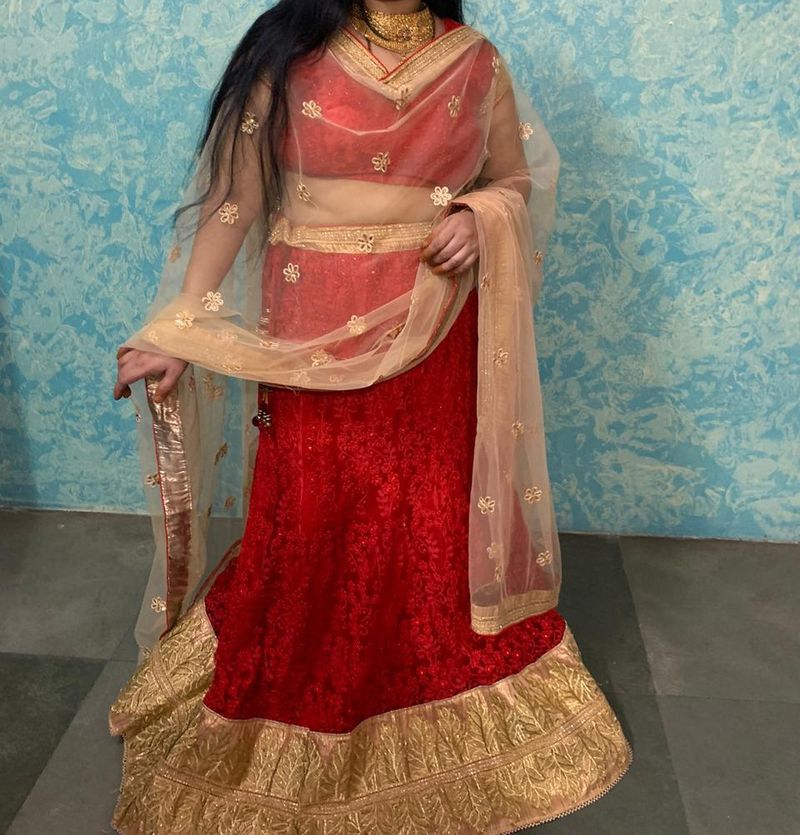 Red And Golden Lehenga Choli