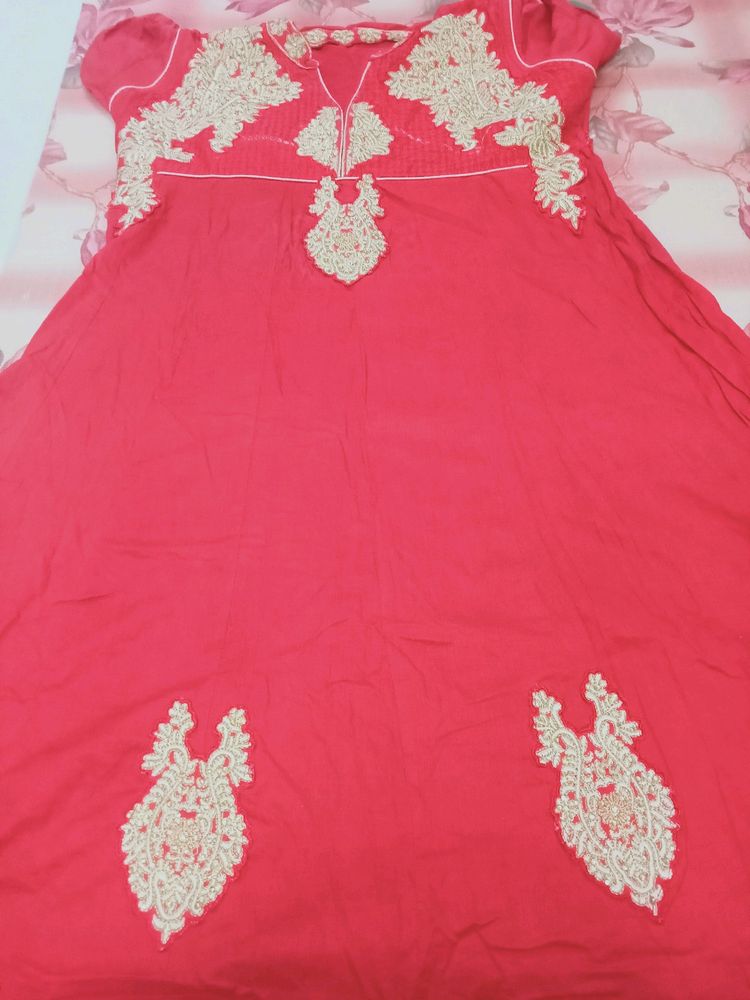 Red Colour Gown Cut Churidar