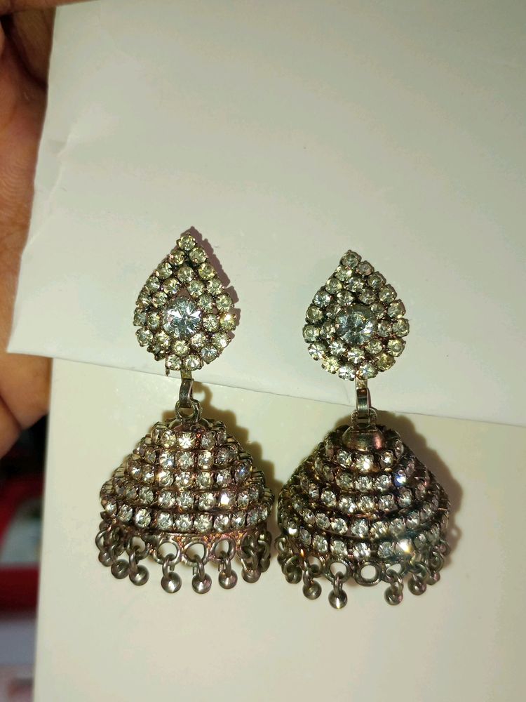 Silver Stoned Earrings