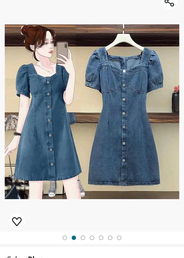 Short Sleeve Button Denim Dress For Women