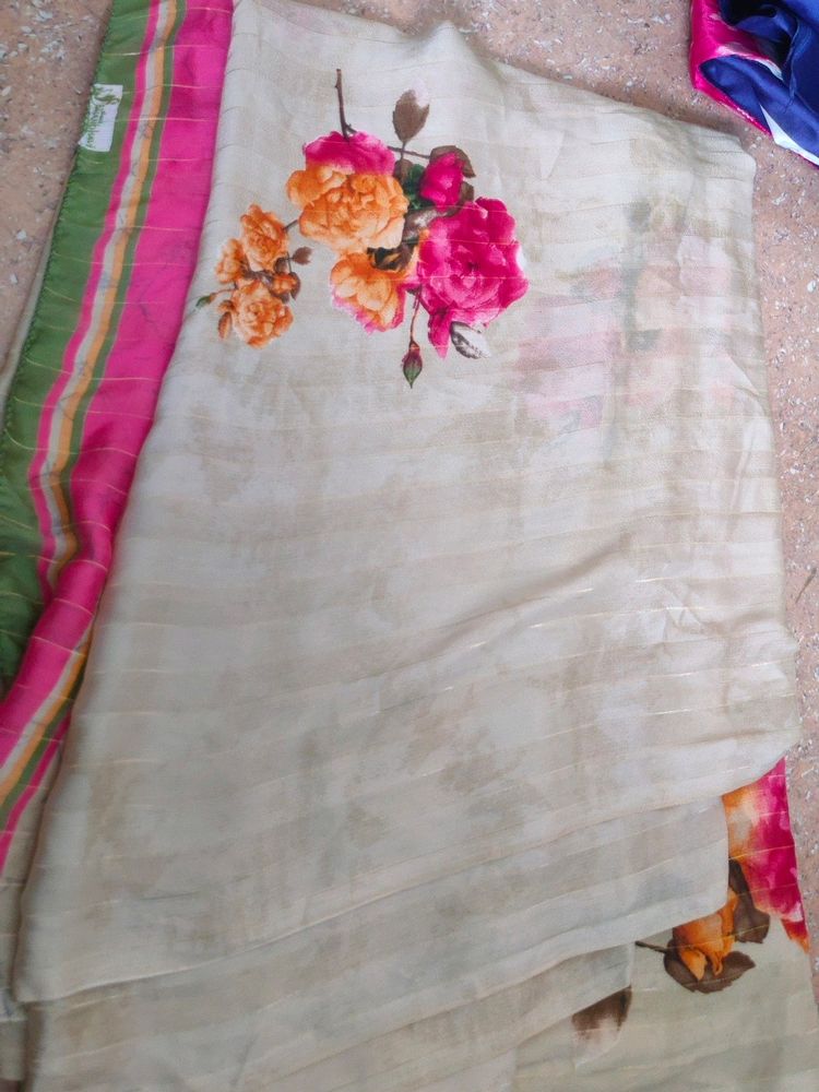 Floral Cream Color Saree