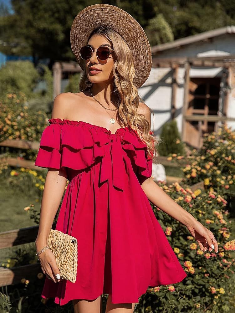 Shein Off Shoulder Frill Front Tiered Dress