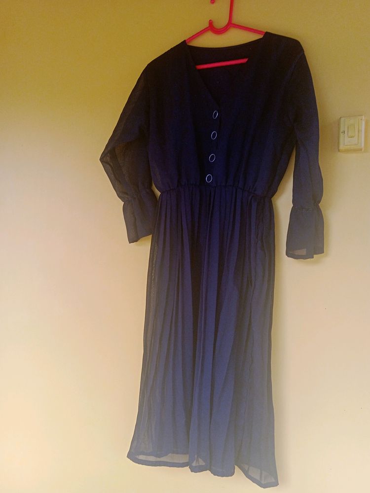 Black Pleeted Georgette Dress