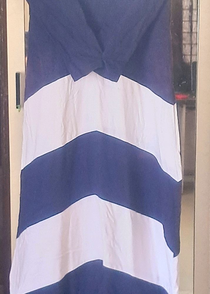 Navy Blue White Flared Maxi