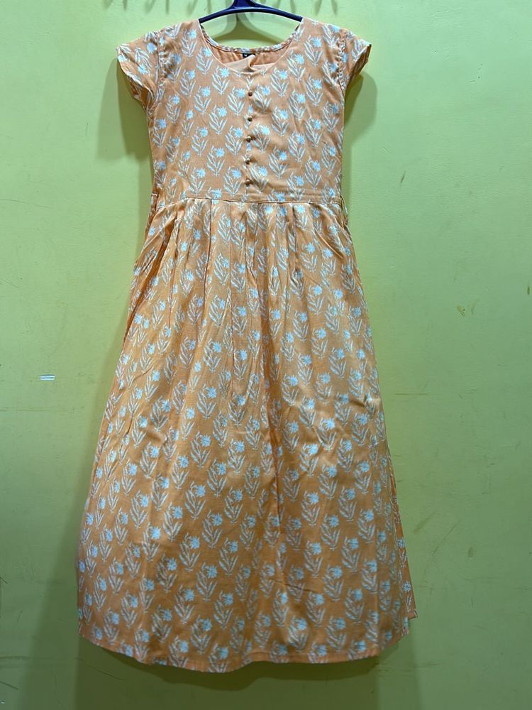 Peach Colour Tie-up Kurta Size M