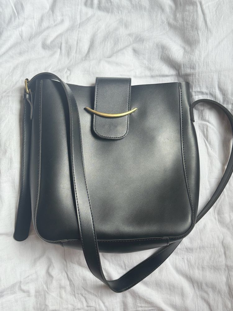 Black Leather Sling bag