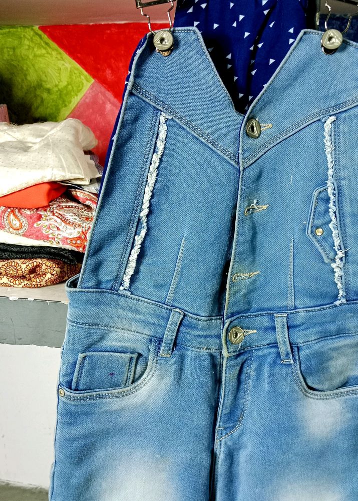 Girls Short Denim Jumpsuit