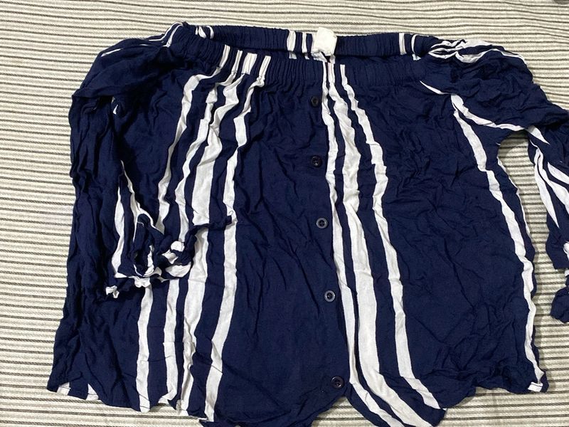 Blue & White Lining Top