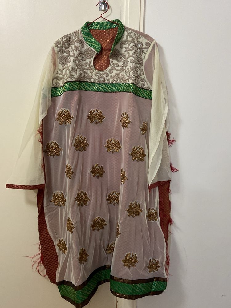 Semi Stitched Zardozi Work Kurta