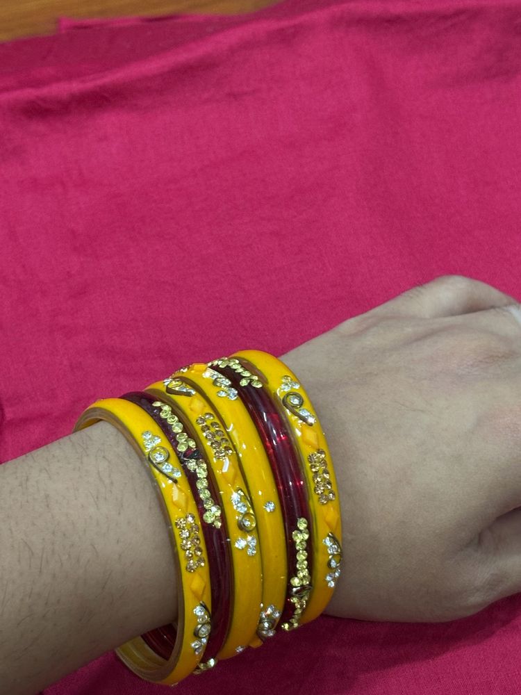 Red And Yellow Women Bangles Set-  2.6” Size