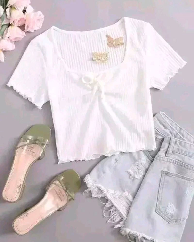 OFFER 🎉🎉🎉Flower Top For Women (White)