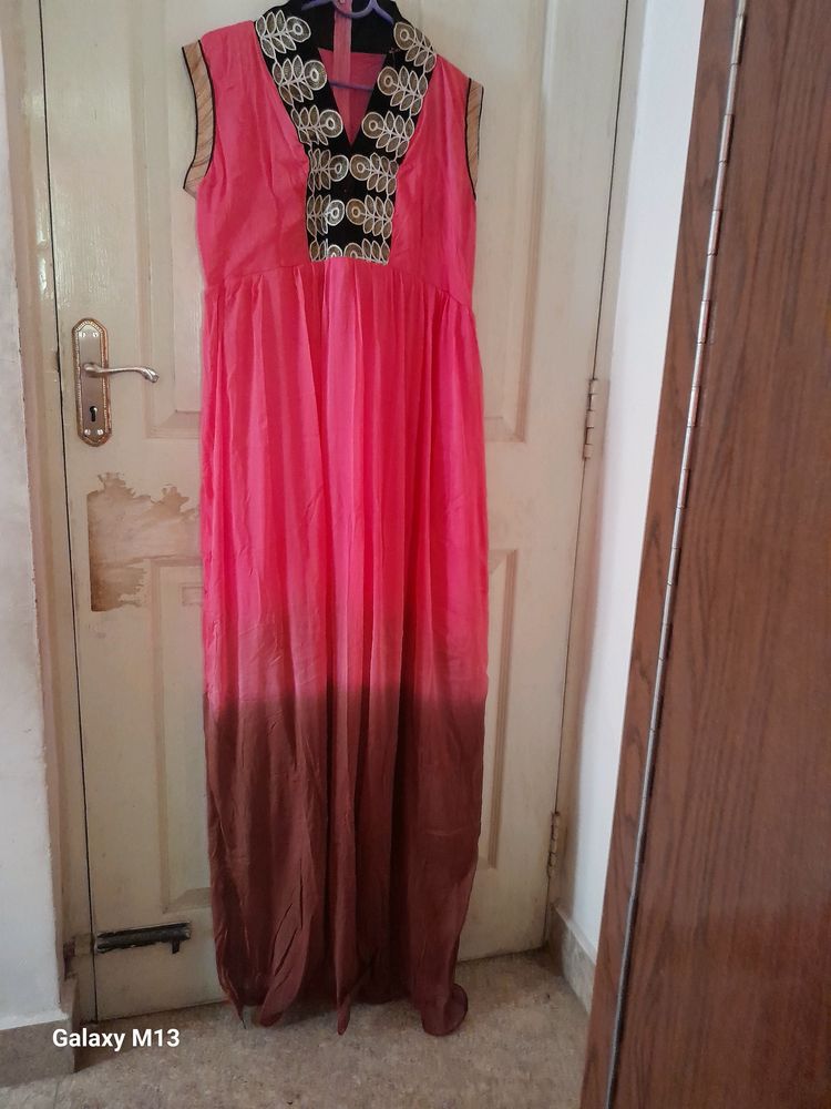 Designer Full Length Gown With Unstitched Pant