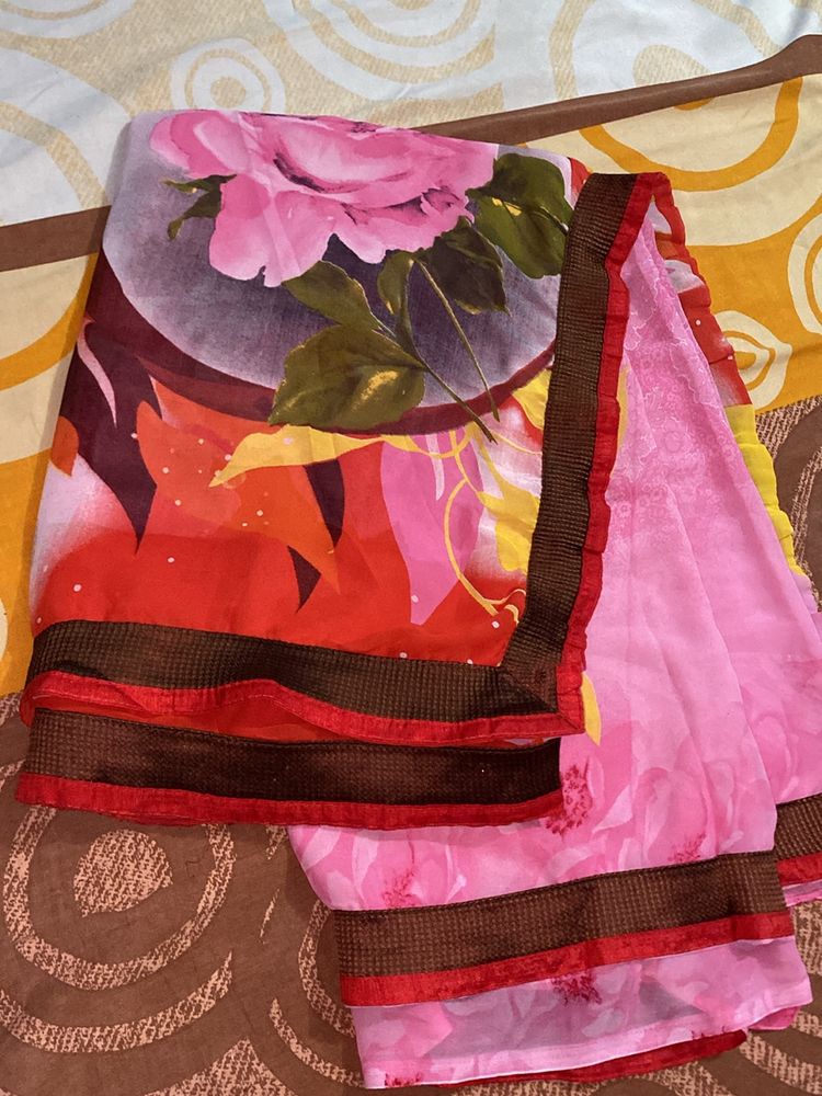 pink georgette daily wear saree good condition