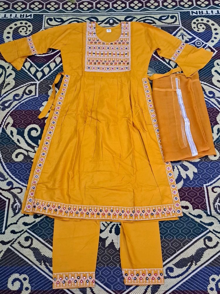 Nyra Cut Kurta Set IN Pretty Mustard Color