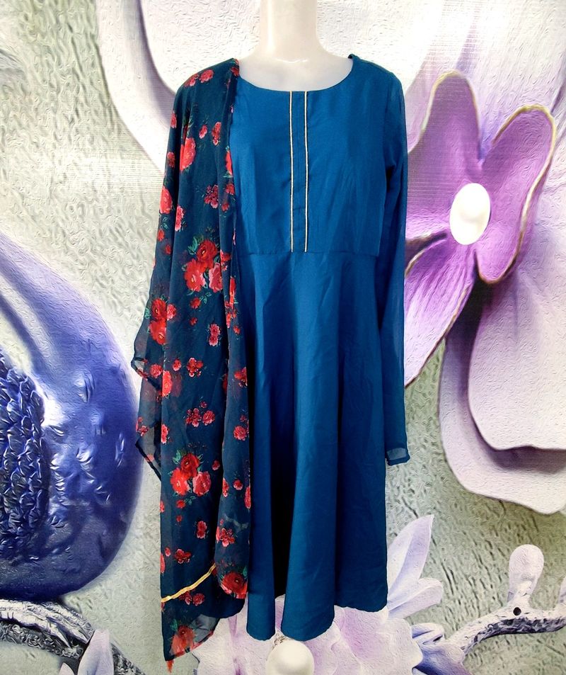 Anarkali Kurta With Floral Print Duppata Set