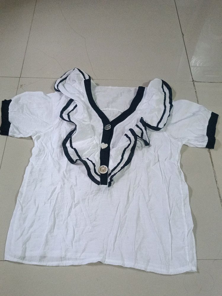 White Korean Style New Design Top