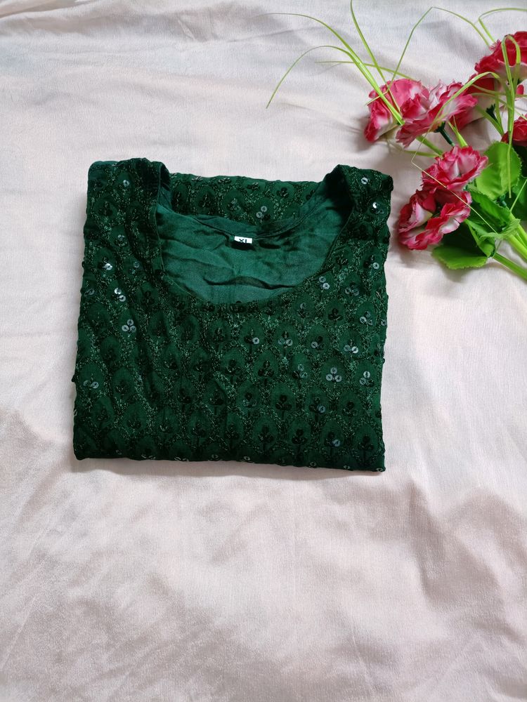 Beautiful Sequence Bottle Green Kurti